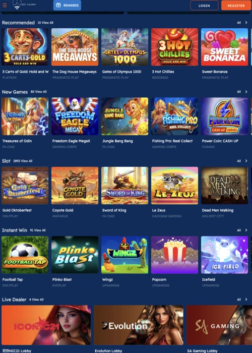 Spellen lobby gokkasten collectie BOF Casino